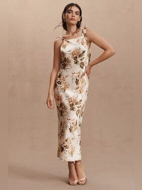 Reformation Cream Floral Silk Maxi Dress